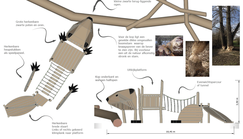 Ontwerptekening sculpturaal speeltoestel de bever Iverna Zaalberg Natuur bij huis